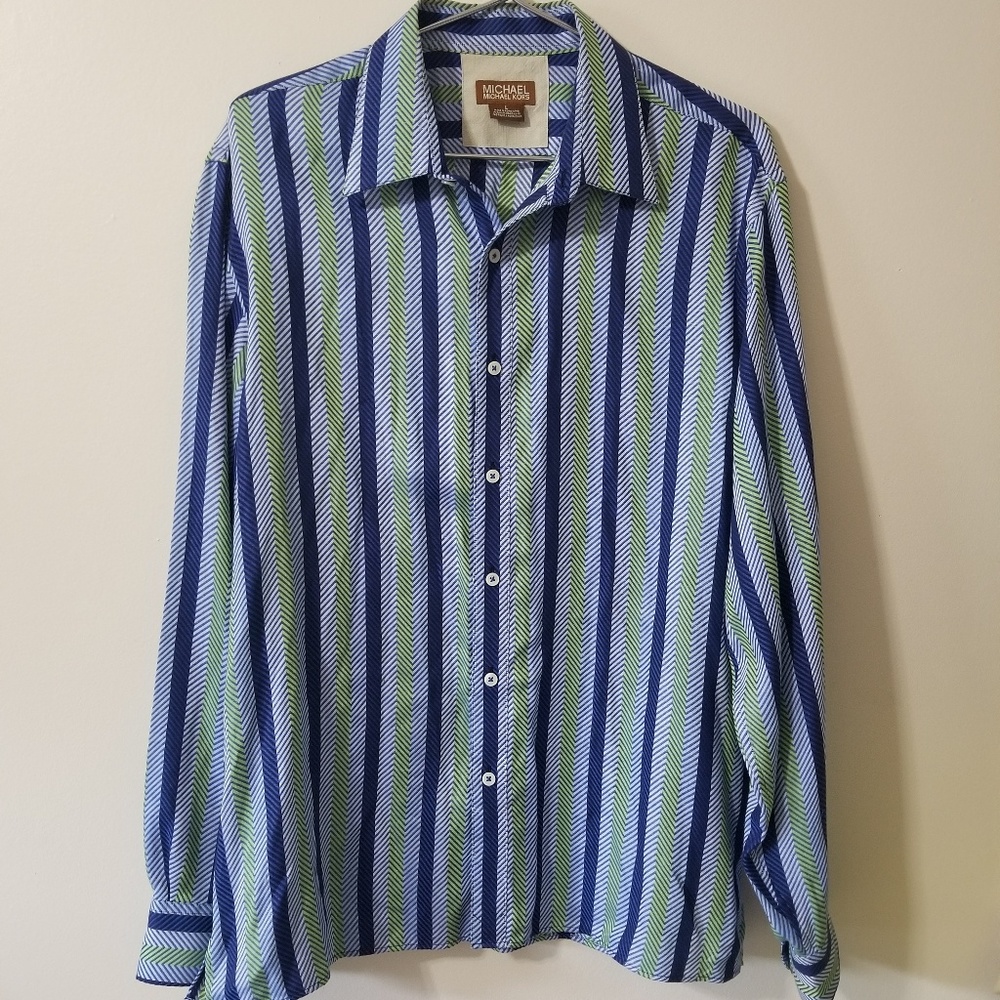 MICHAEL KORS - striped sexy shirt blue green long sleeve